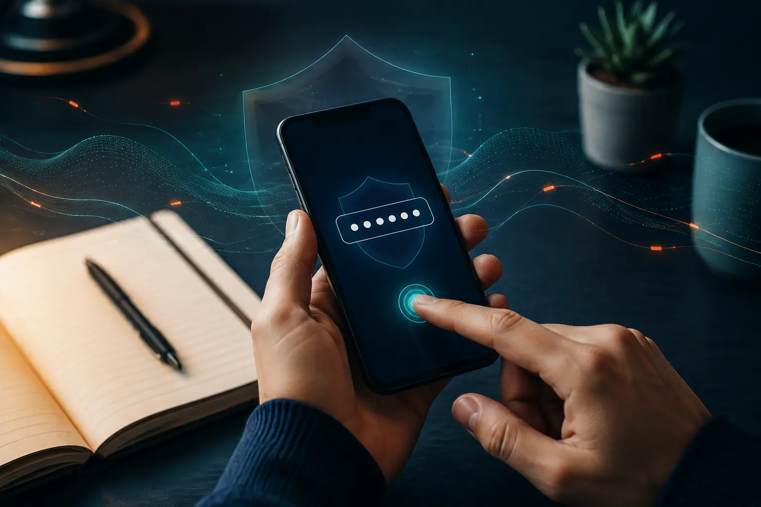 Ilustrasi keamanan akun saat login melalui ponsel dengan perlindungan kata sandi