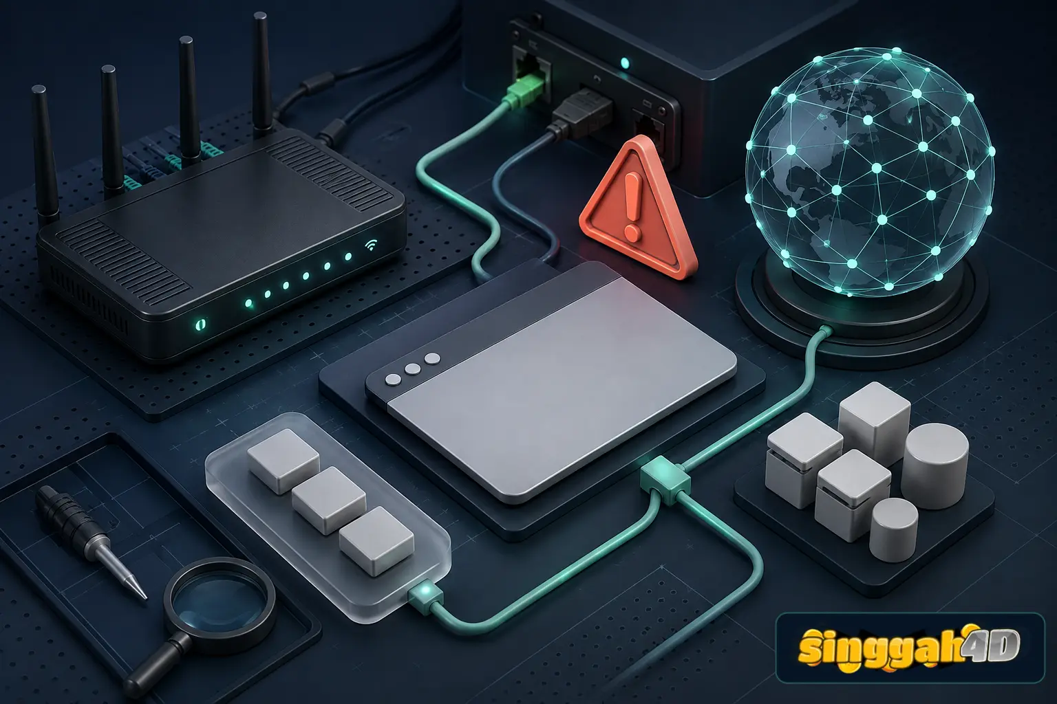 Ilustrasi penyebab SINGGAH4D tidak bisa dibuka dari browser, cache, DNS, dan router