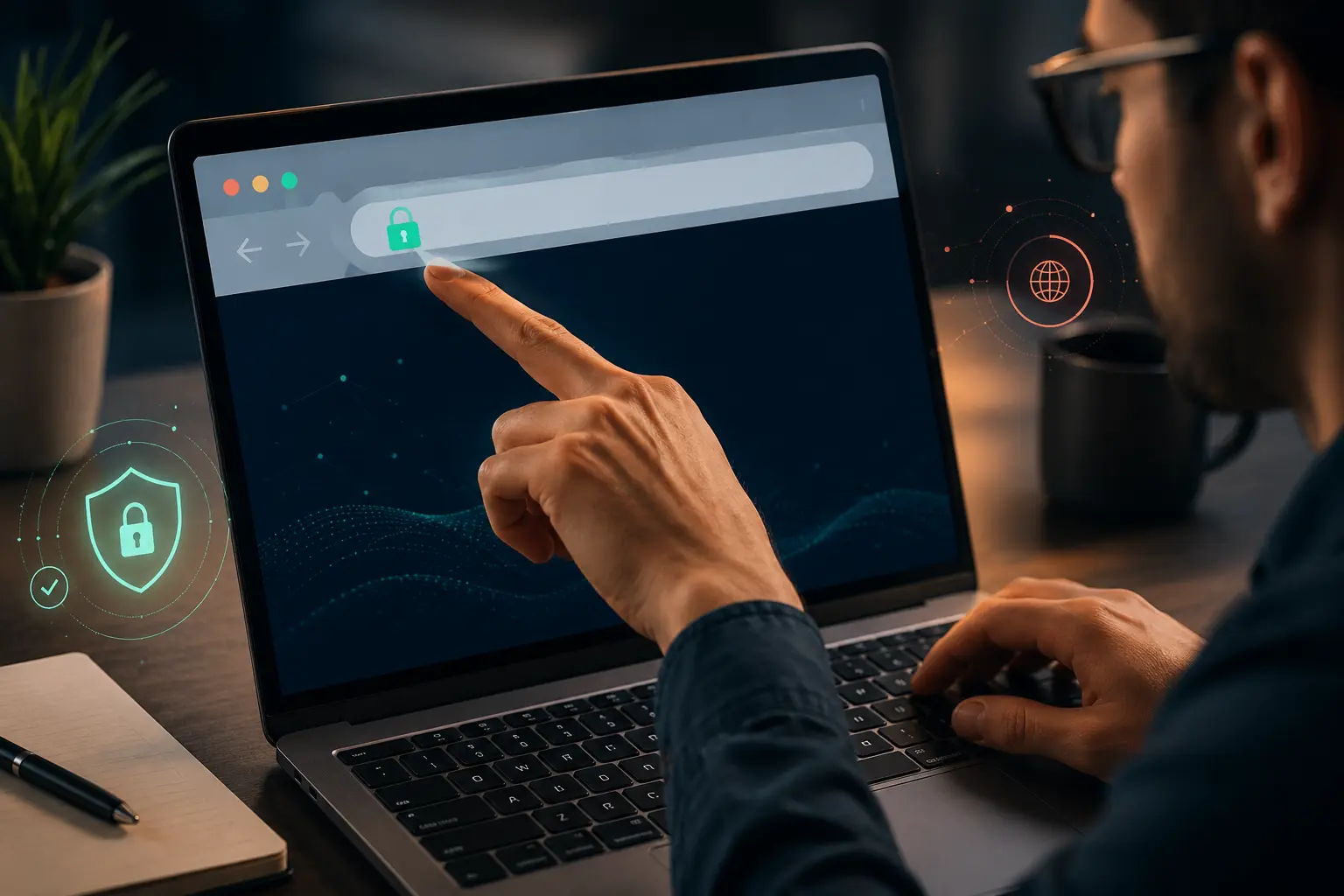 Pengguna memeriksa alamat dan ikon keamanan pada browser sebelum login SINGGAH4D