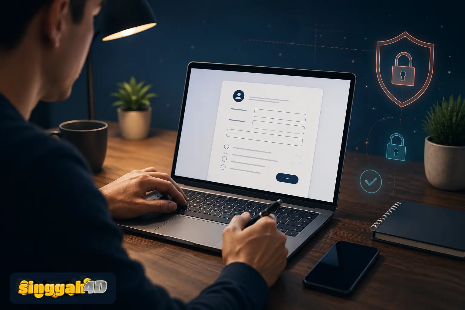 Member baru menyiapkan informasi sebelum daftar akun SINGGAH4D melalui laptop